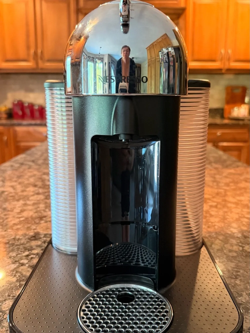Breville Nespresso Capsule Coffee Machine in Black and Silver Chrome